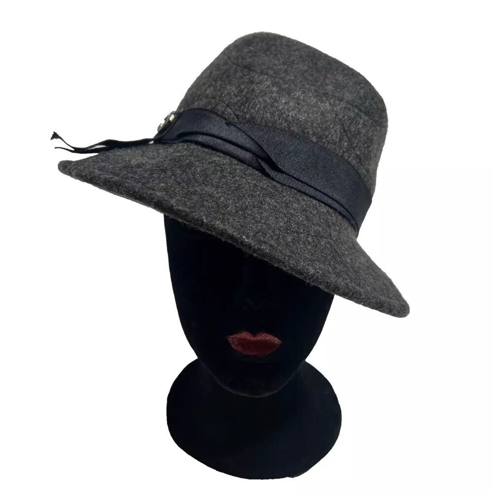 Hatch Women Wool Fedora Hat Gray Felt Grosgrain Med‎ Brim Adjustable Jazz Travel